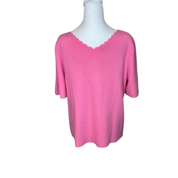 Talbots Scalloped V-Neck Sweater Pink Pullover Knit Extra Large Petite Feminine - Picture 3 of 9